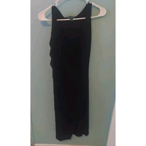 ! Ralph Lauren Dress Ruched FAUX wrap Green Label Black Dress Women’s 4 - Picture 2 of 6
